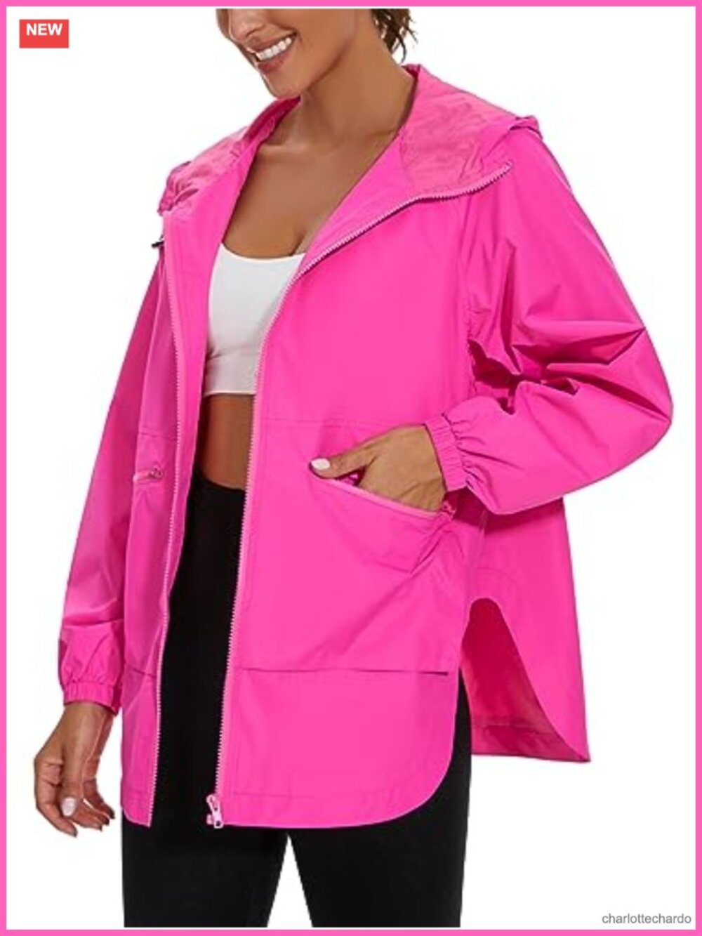 Women's Waterproof Raincoat Lightweight Hooded Windbreaker Trench Jacket with